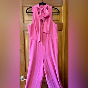 Hibiscus Pink Sleeveless Jumpsuit with Bow tie neck